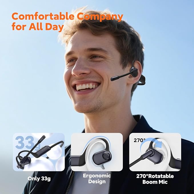 Pilot P200b Pro Wireless Headset with Mic for Work,50dB AI Noise Cancelling Microphone Headphones for Call,Bluetooth 5.3 Open Ear Computer Headset with Microphone for WFH,Mobile Office,Meetings