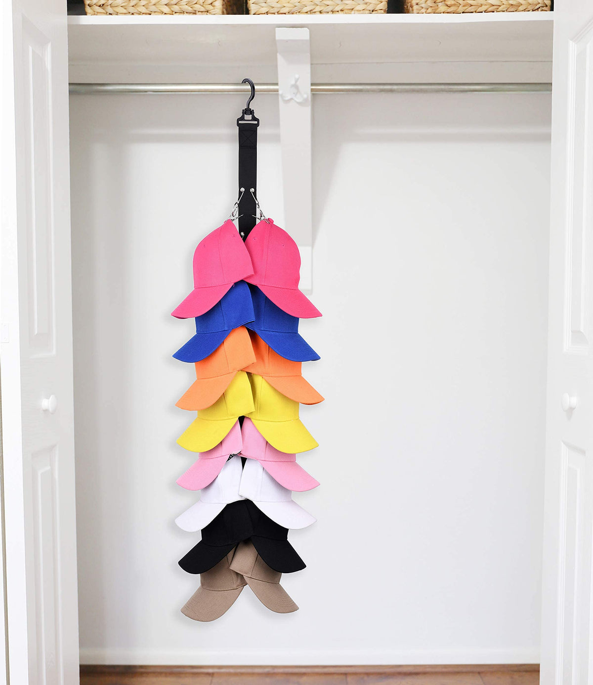 Closet Hanging Cap Organizer, 16 Baseball Cap Rack, Closet Hook Cap Holder Hat Storage Organizer - Keep Hats Cleaner Than a Hat Rack (1 Pack)