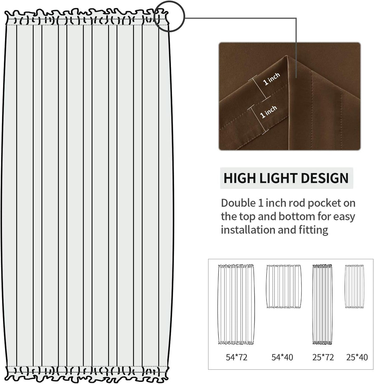 DWCN French Door Curtains – Rod Pocket Thermal Blackout Curtain for Doors with Glass Window, Kitchen and Patio Doors for Privacy, 25 X 72 Inches Long, 1 Curtain Panel with Tieback, Brown