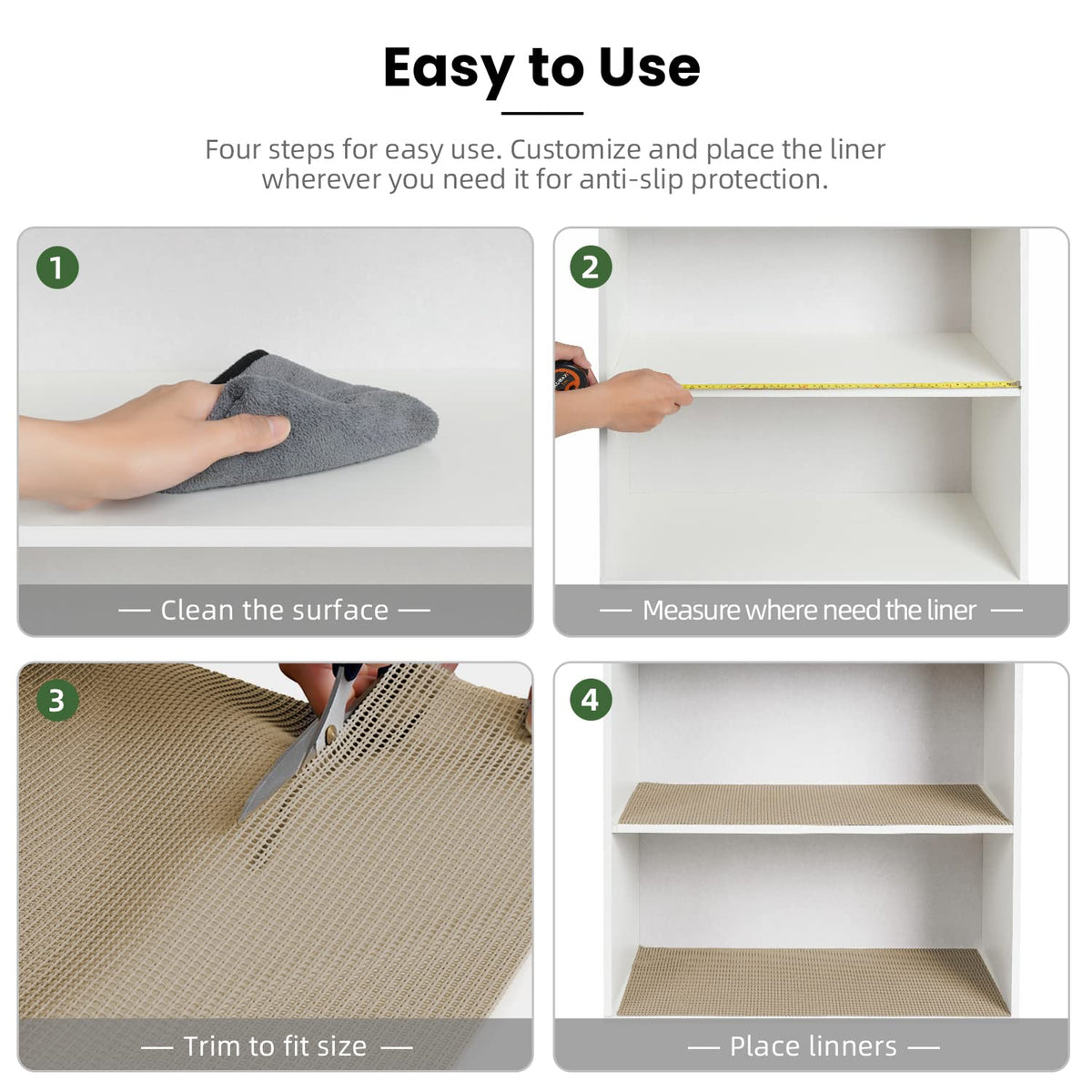 BAGAIL Drawer and Shelf Liner, 17.5 in X 10 Ft Non-Adhesive Shelf Liners for Kitchen Cabinets, Thick Strong Grip Liners for Desk, Shelves, Bathroom Drawers, Cabinet Protection - Beige