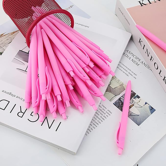 Deegtran 200 Pack No Bleed Pink Barrel Click Pens, Wholesale Retractable Ballpoint Pens, Medium Point, Smooth Ink, 1.0MM Black Ink
