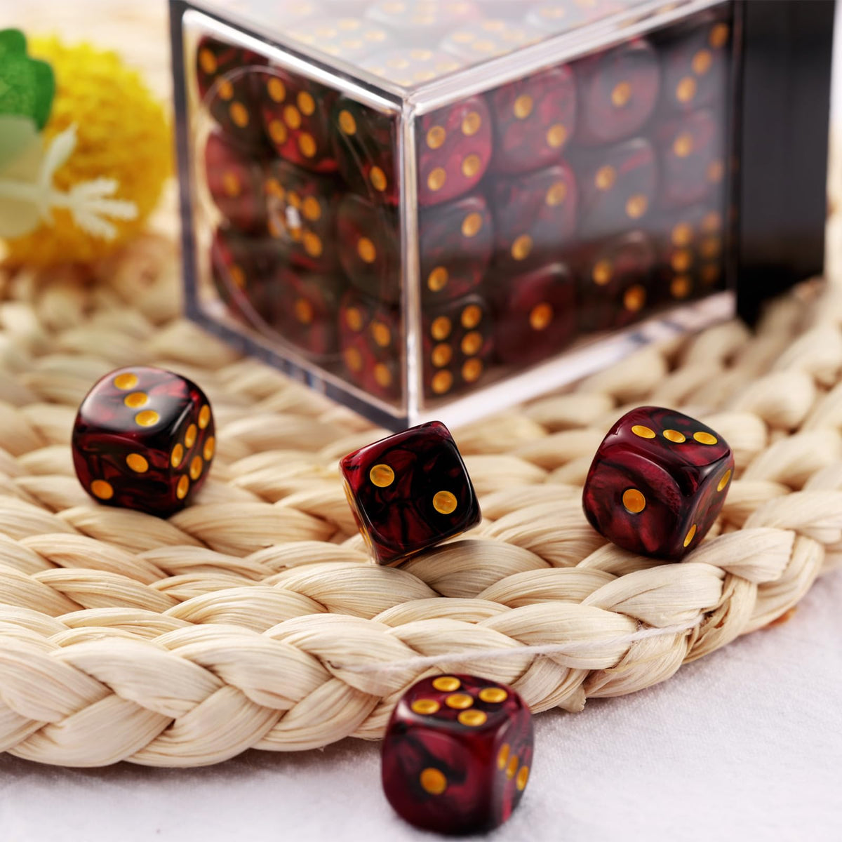 36 of Pack 12MM 6 Sided MINI Dice Set,Two Colours D6 Game Dice Set, 6 Sided Standard Dices for Yahtzee, Bunco or Teaching Math,with Portable Plastic Box(Dark Red+Black)