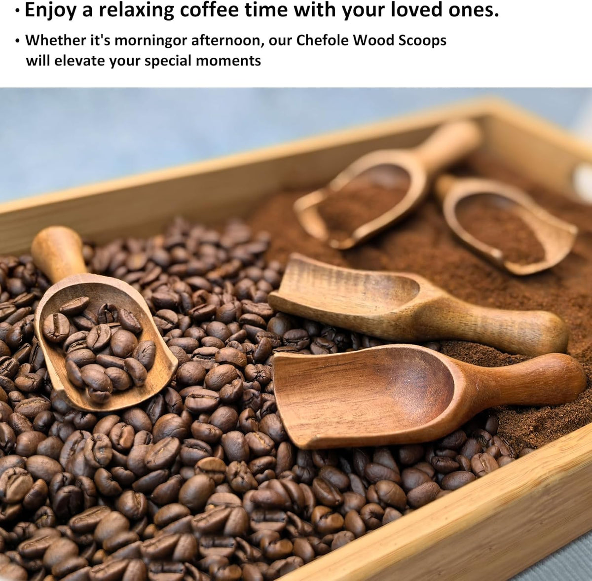 Wooden Scoop for Canisters 6PCS Acacia Wood Scoops for Jars Measuring Spoons for Ground Coffee Scoops Wooden Scoops Measuring Scoop for Seasoning Bath Salt Laundry Detergent Shovel-Multipurpose