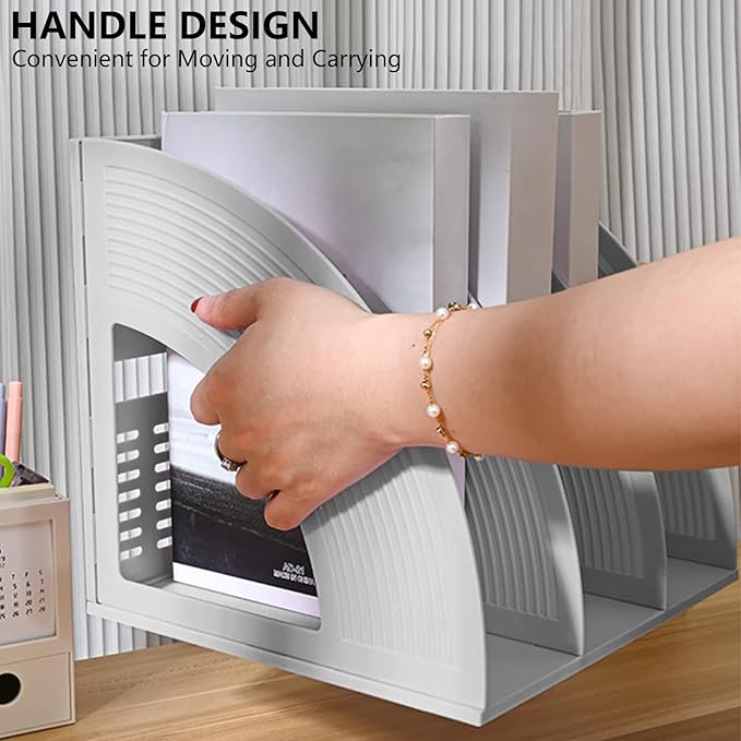 SAYEEC Magazine File Holders 3 Compartment Binder Stand Gray Magazine Storage Folder Desktop File Bookshelf Organizer Office Book Holder Rack for Office Home School