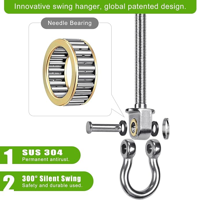 SELEWARE Heavy Duty Bearing Swing Hangers, 6 Pack Stainless Steel Swing Hooks for Wood and Steel Beam, Swing Hardware for Hammock, Yoga Swing, Porch Swing, Heavy Bag, 7" x M2/5", 1500LB Capacity