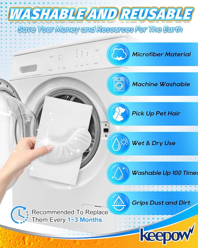 KEEPOW Reusable Microfiber Mop Pads Compatible with Waitbird STC-EU168, Microfiber Cleaning Replacement Pads 6 Pack & 4 Pack Ironing Cloths, for Multi-Surface Floor Cleaning, (Mop is Not Included)
