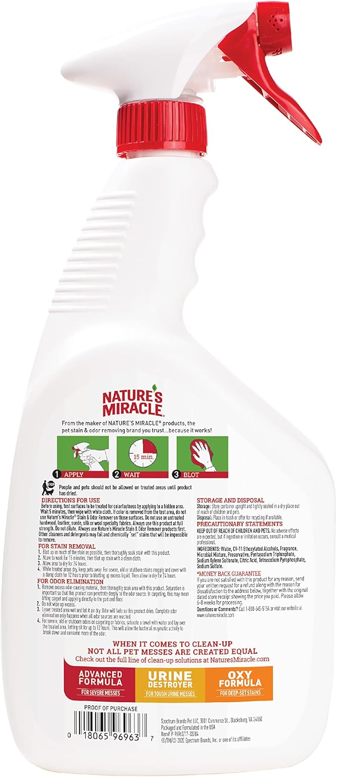 Nature’s Miracle Stain and Odor Remover Dog, 32 Ounces, Everyday Mess Enzymatic Odor Control Formula