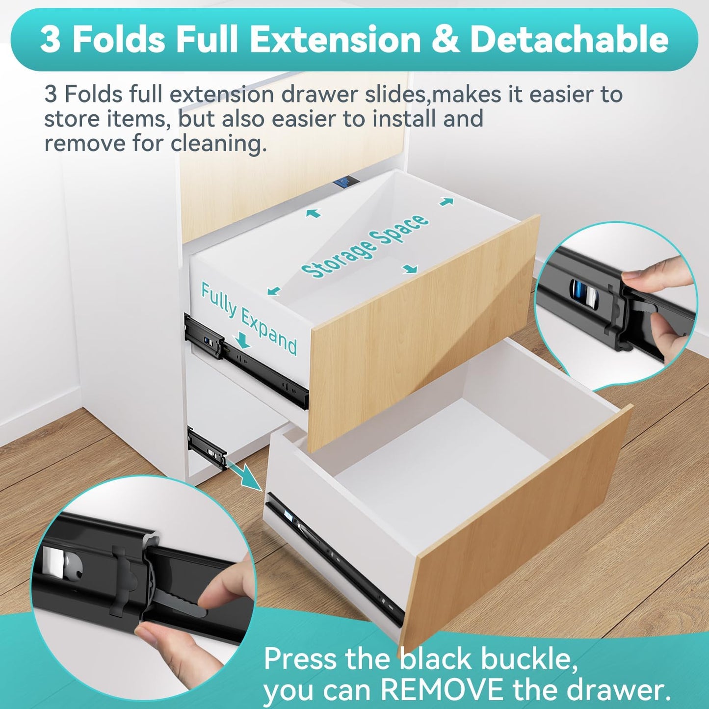 BAIDICE Push to Open Soft Close Drawer Slides 1 Pair 10 12 14 16 18 20 22 24 Inch 100 LB Load Capacity Side Mount Full Extension Cabinet Runner Ball Bearing Kitchen Dresser Glide（Black, 10inch）
