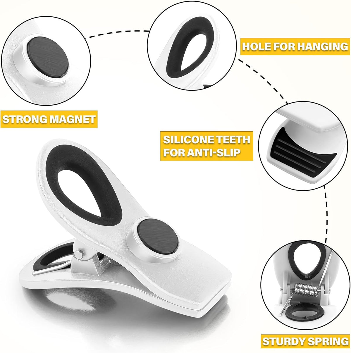 10 Pack Magnetic Chip Clips, Bag Clips, Food Clip, Plastic White Snack Clip with Magnet for Refrigerator