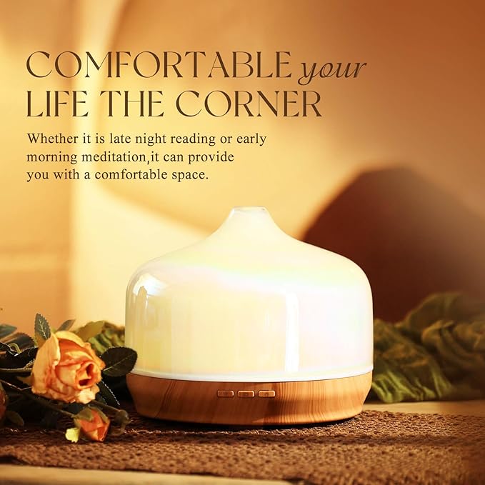 Porseme 500ml Glass Essential Oil Diffuser Aromatherapy Ultrasonic Cool Mist Humidifier 15-21 Running Hours Waterless Auto-Off Air Diffusers for Sleeping Yoga Office Working Spa and Rest (White Jade)