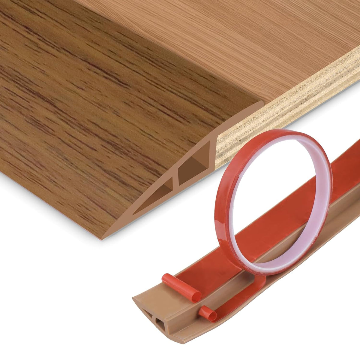 Floor Transition Strip Vinyl Door Threshold Ramp Self Adhesive Carpet Edging Strip Doorway Edge Trim, Overlap Edge Reducer for Laminate Carpet, Floor, Tile (Orange Oak, 1/5" to 2/5", 10Ft)