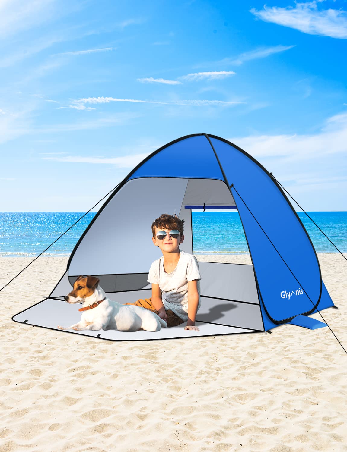 Glymnis Pop Up Beach Tent Instant Portable Sun Shade Shelter (S) 1-2 Persons UPF 50+ with Extendable Floor Zipper Door Automatic Easy Up Tent