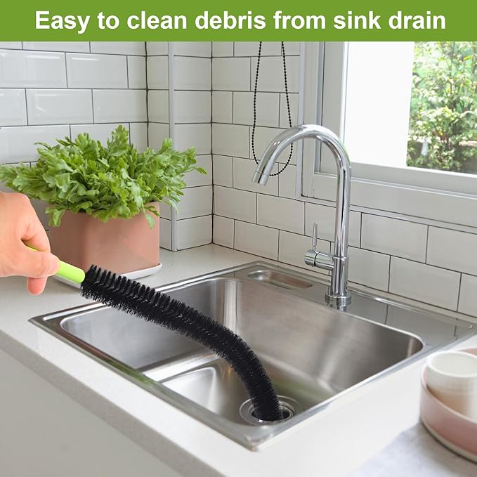 2 Pcs 17” Flexible Sink Drain Cleaner Brush Long Pipe Cleaner Brush for Cleaning Home Kitchen Sink Buthtub Snake Tube Hair Drain Clog Remover Brush for Shower and Tub Hair Clogs Bendable Sewer Drain