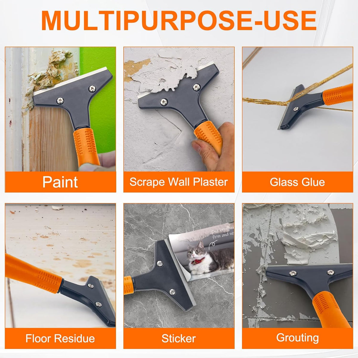 KeFanta Razor Blade Floor Scraper, 4" Wide Heavy Duty Scraper Tool with 45.7" Long Handle, 10PCS Extra Metal Blades, Paint Scrapers for Cleaning Wall Glass Tile Floor Paint Gum Glue Stains Linoleum