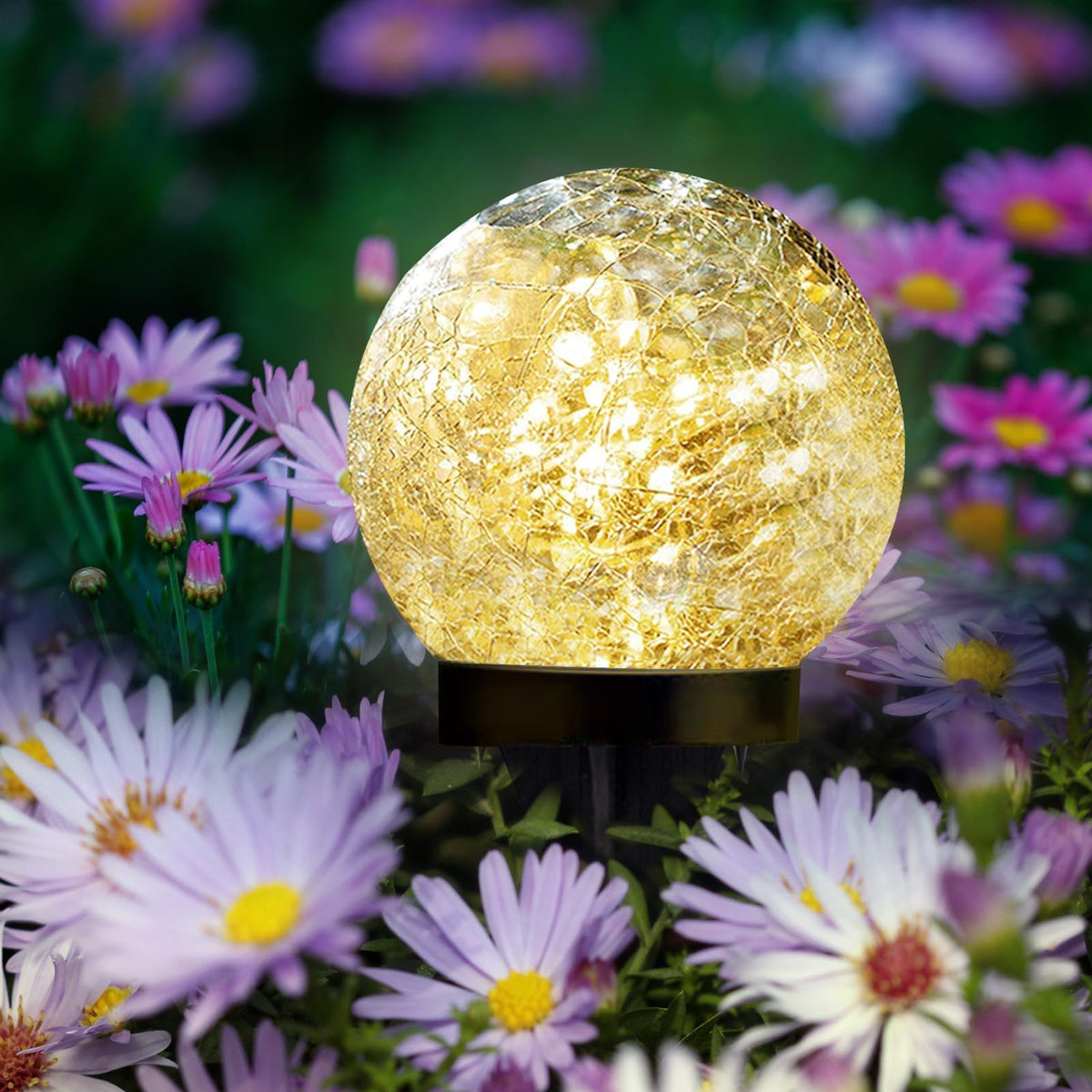 SyouHome Solar Garden Lights Outdoor Waterproof, 4 Pack Cracked Glass Ball Light, Ground Landscape Garden Decor, Solar Globe Decorative for Pathway/Patio/Lawn/Yard (Warm White, 4.7")