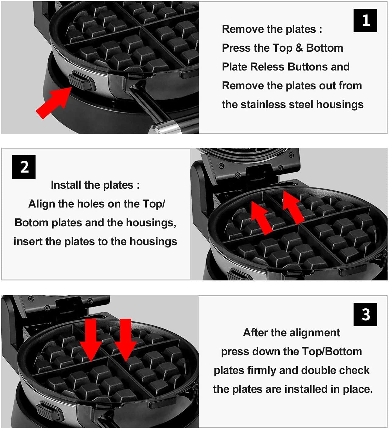 Health and Home 360 Rotating Belgian Multifunction Nonstick Baking Waffle Maker with 2 sets of Interchangeable Belgian Waffle and Omelet Baking plates