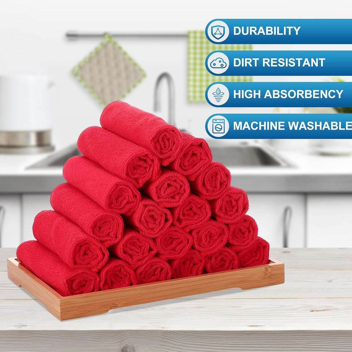 Tenare 100 Pack 12'' x 12'' Microfiber Cleaning Cloths Reusable Cleaning Rags Bulk Microfiber Towels Softer Highly Absorbent Washcloths for House Kitchen Car Window(Red)