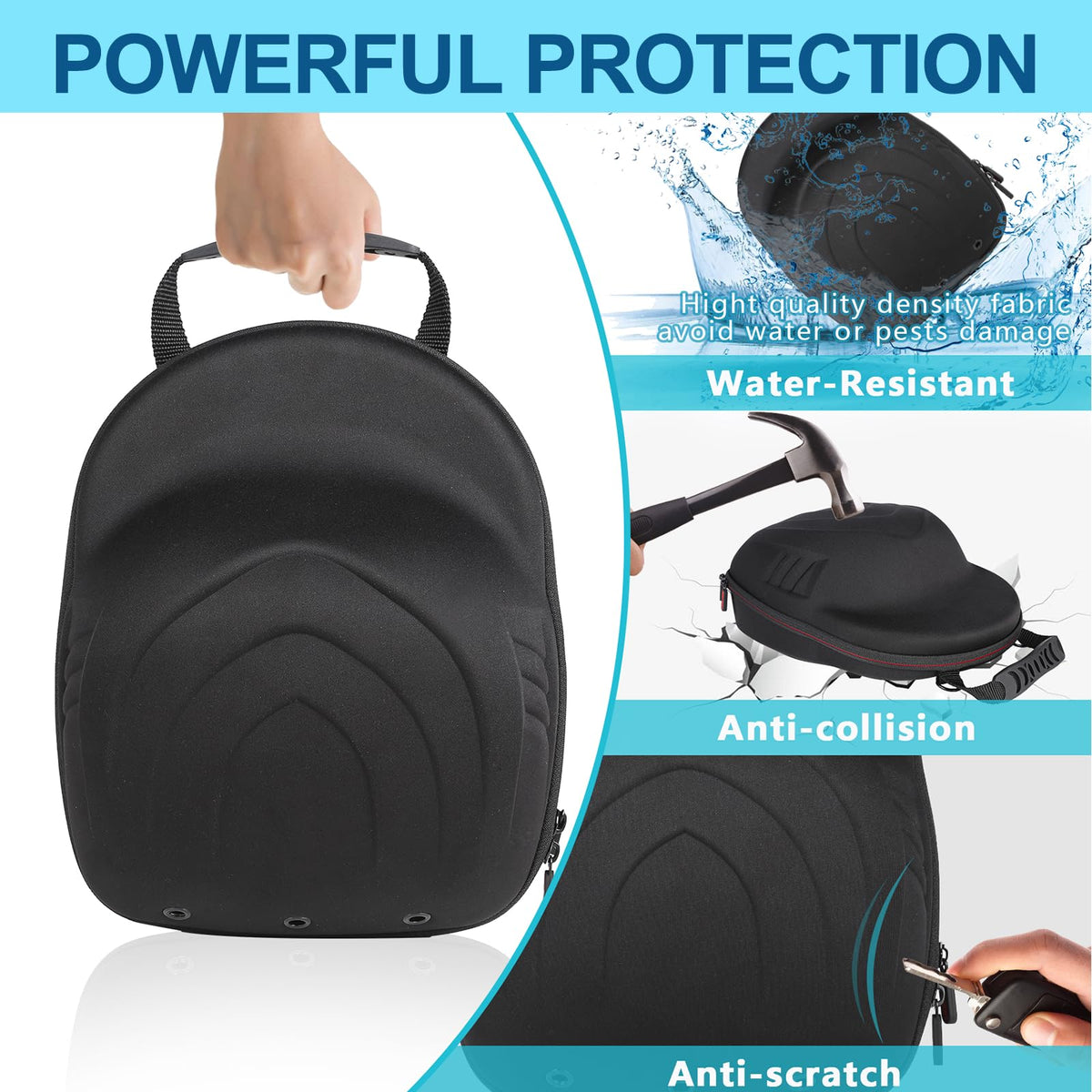 Glamgen Hard Hat Case for Baseball Caps,Hat Carrier Travel Case with 1 Pack Black Baseball Cap and Adjustable Shoulder Strap, Hat Organizer Holder Bag for 6 Baseball Caps for Women and Men - Black
