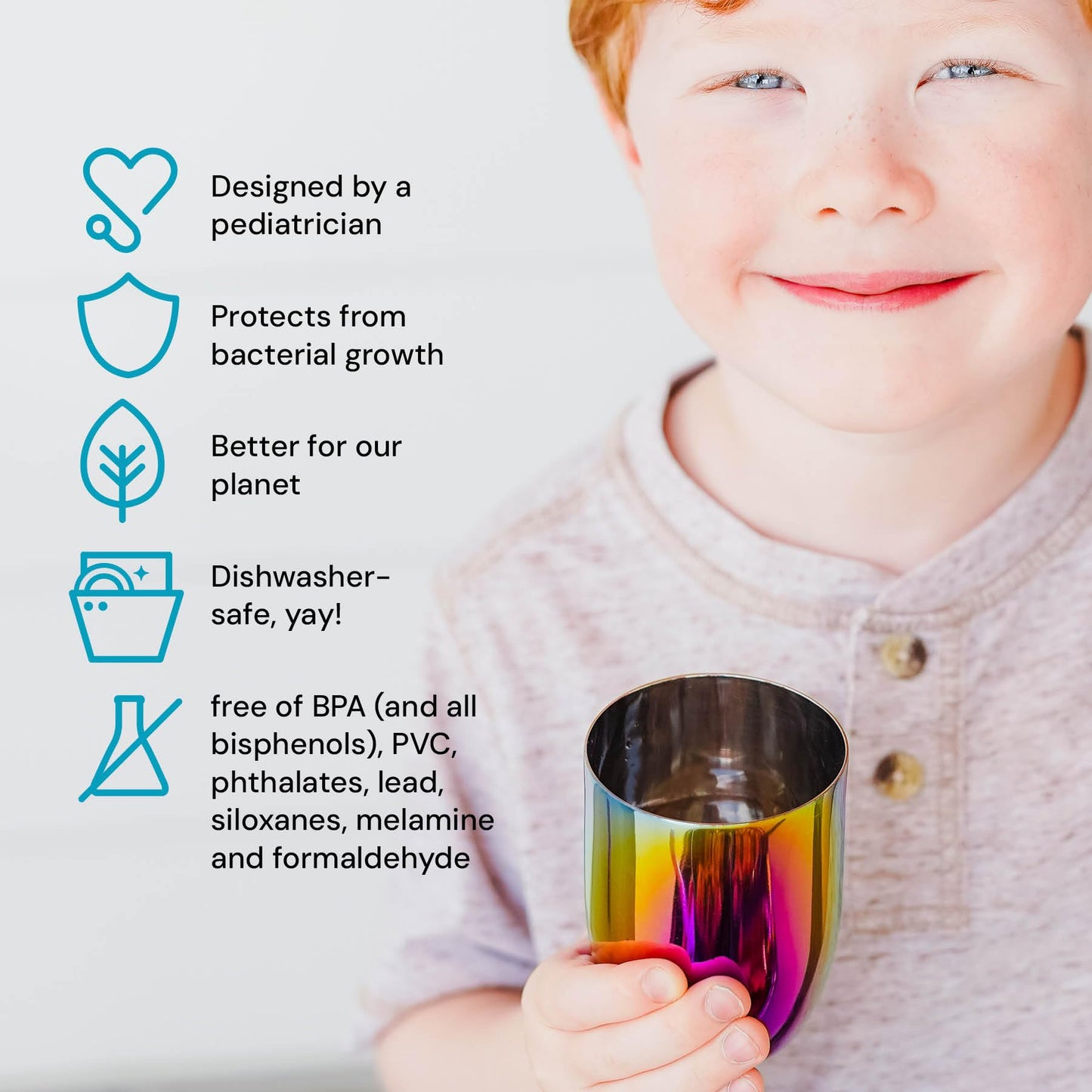 Ahimsa Stainless Steel Kids Cup, Pediatrician Designed, Colorful Toddler Cups for Open Cup Training, 8oz, 100% BPA Free & Dishwasher Safe, Single Rainbow (Rainbow / 1 Cup, 8 oz)