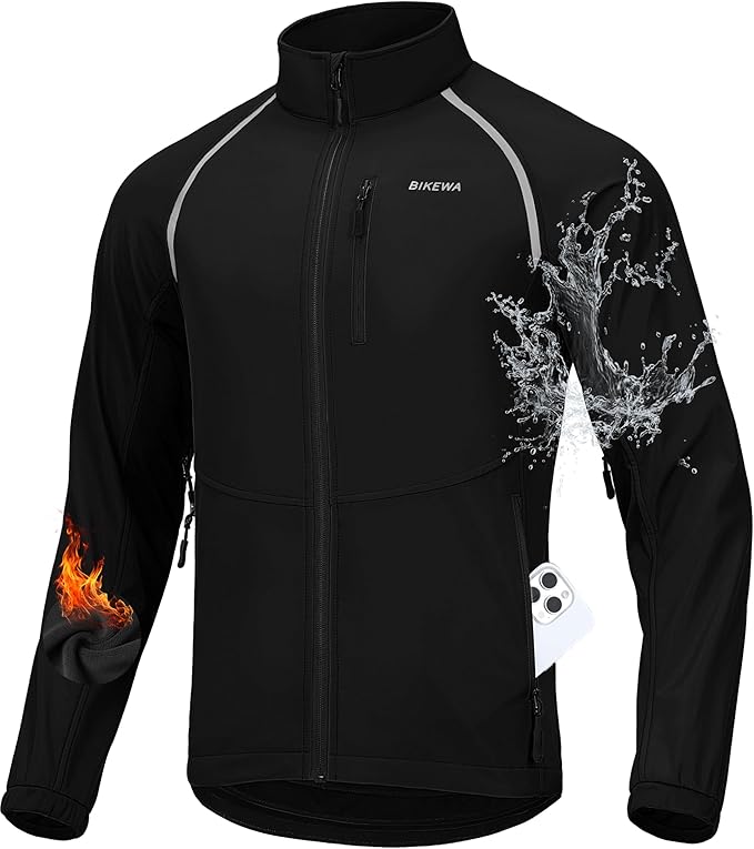 Bikewa Men's Winter Cycling Jackets Thermal Warm Water Resistant Bike Running Windproof Jacket