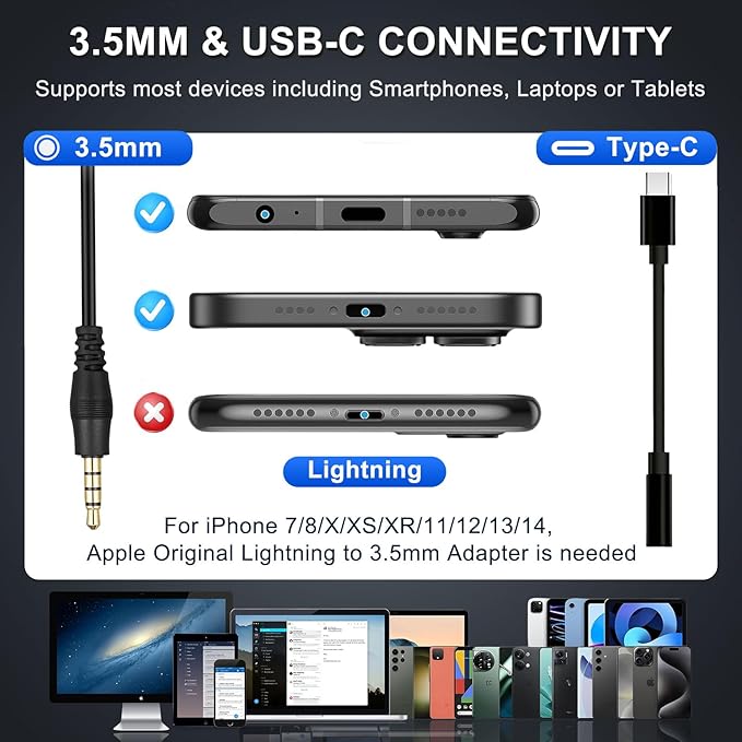 Callez Wired Computer Headset, 3.5mm/USB-C Headset with Mic Noise Cancelling for Work, Cell Phone Headphone for PC Laptop Mac iPhone Samsung Zoom Teams Call Center Home Office, in-line Controls