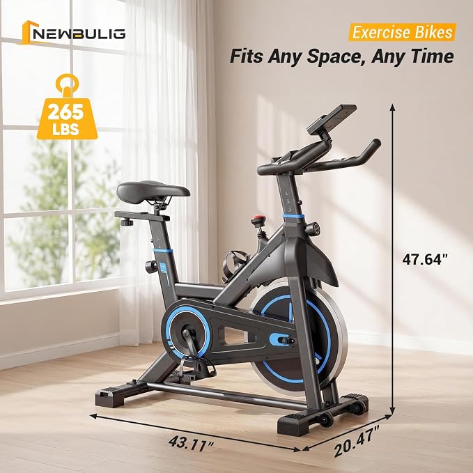 NEWBULIG Exercise Bike with APP, Stationary Bikes for Home, Workout Bike for Adults & Seniors, Cycle Machine, Adjustable Height and Resistance, Low Noise, 265lbs Weight Capacity, Easy Assembly