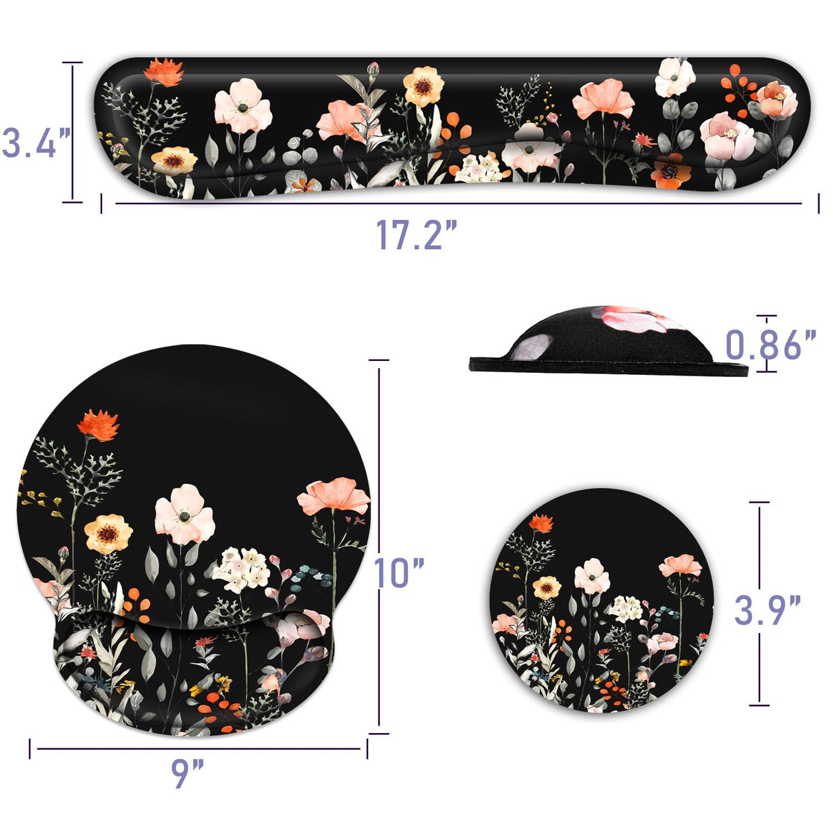G JGOO Mouse Pad with Wrist Rest and Keyboard Wrist Rest Set, Wrist Rest for Computer Keyboard Memory Foam Pain Relief with Non Slip Rubber Base for Office, Gaming, Computer, Laptop, Garden Flower
