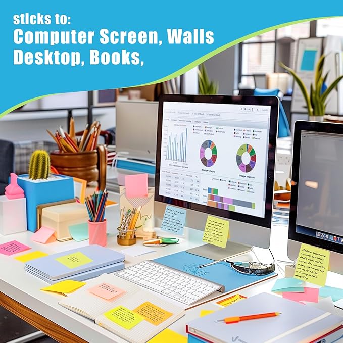 SACATR 30 Pads Sticky Notes, Sticky Note Pads 3x3 inches, 10 Bright Color Sticky Notes,Self-Stick Note Pads, Perfect for Office Home School(100 Sheet/Pad)
