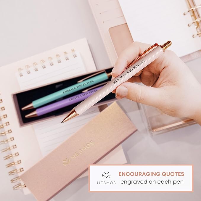 MESMOS New Beginnings Gifts for Women, 3pk Fancy Ballpoint Pen Set, Divorce Going Away Break Up Farewell Gifts for Women Friends and Coworkers
