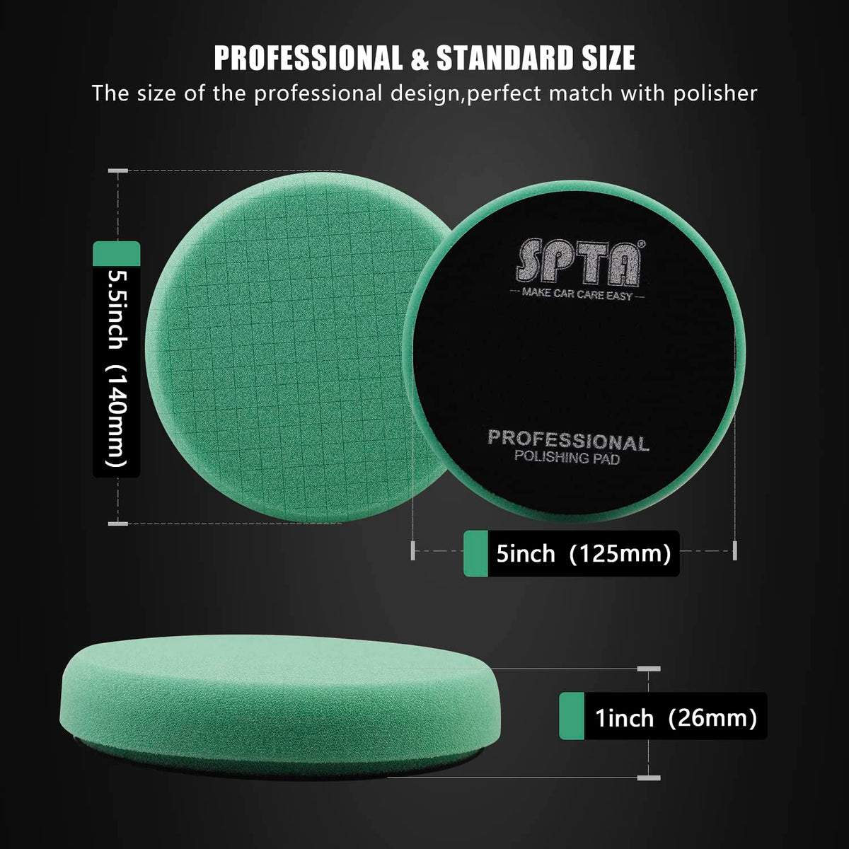 Green Heavy Cut Pad, 3Pc 5 Inch Buffing Polishing Pads for 125mm Backing Plate Compound Buffing Sponge for Car Buffer Polisher Compounding, Polishing and Waxing