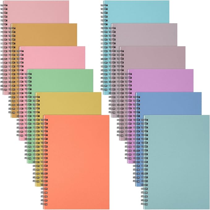 Fuutreo 12 Pcs Spiral Notebook for Work A5 8.3 x 5.7 Inch College Ruled Spiral Journal Notebook Kraft Cover Ruled Paper, 12 Color, 60 Sheets, 120 Pages for Office School(Candy Color)