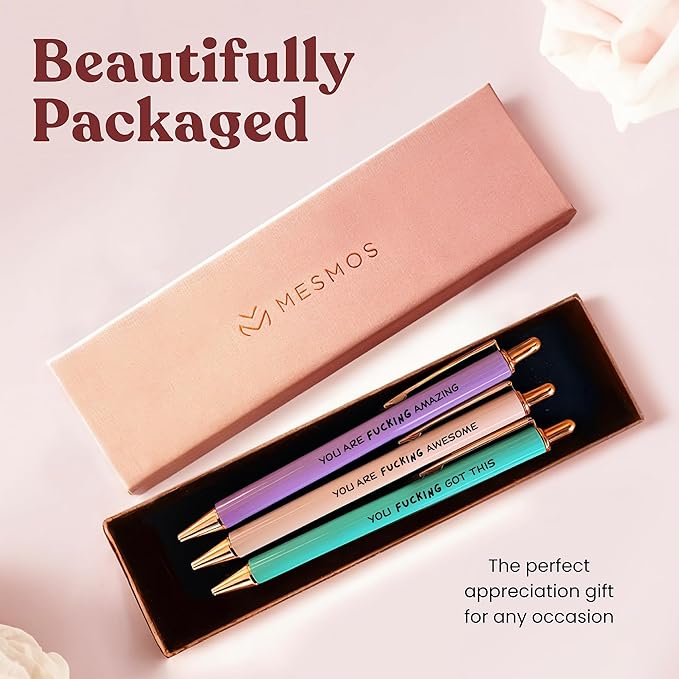 MESMOS Fucking Awesome Pen Set, Inappropriate Funny Gifts for Women and Friends. Fun and Motivational Office Pens for Coworkers, German-Made Ballpoint Ink