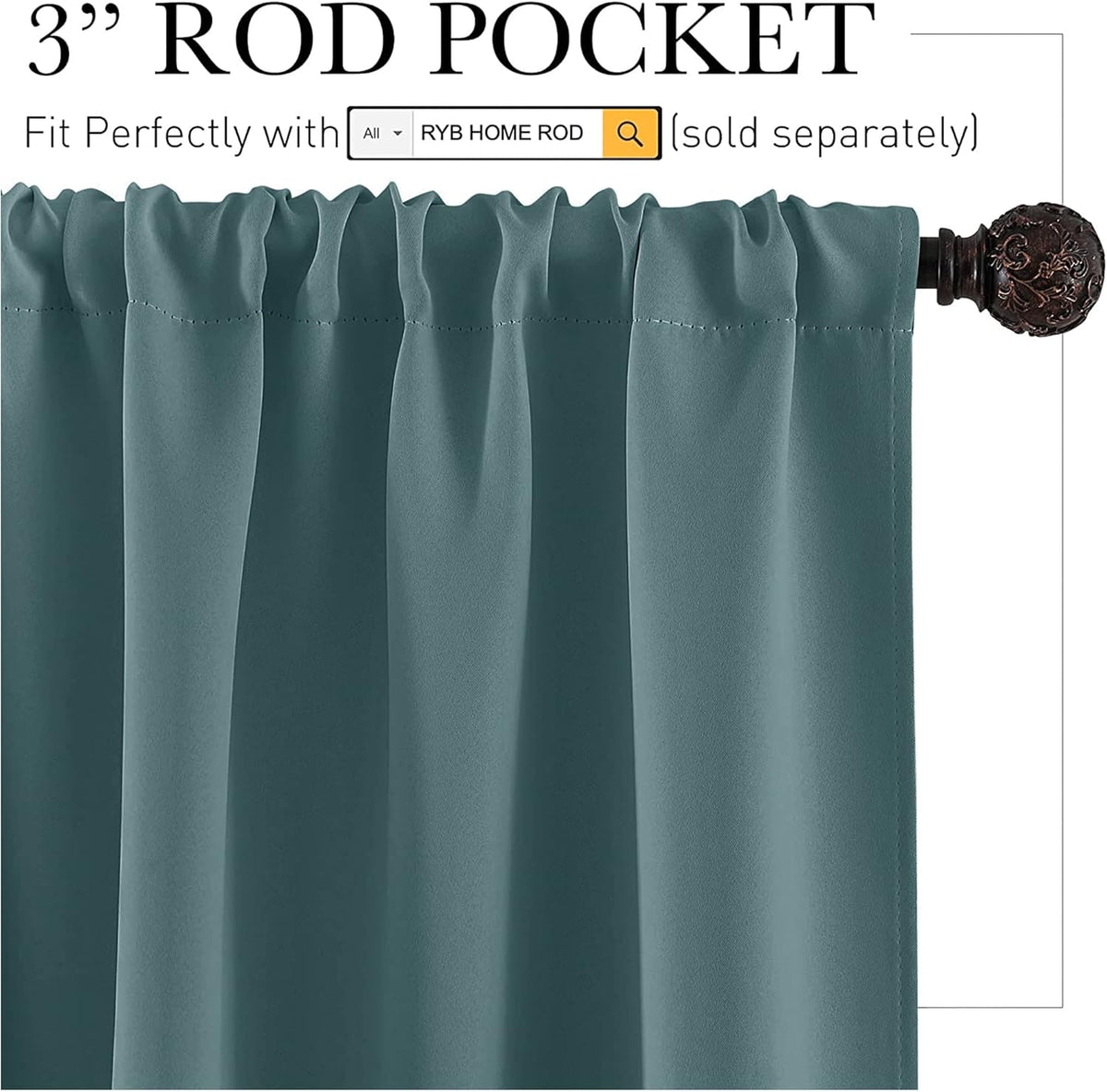 RYB HOME Blackout Curtains for Small Windows, Privacy Thermal Insulating Mini Curtains & Drapes for Bedroom Bathroom Kitchen Door Window RV Camper, W 42 x L 36 inch, Teal Blue, 2 Panels