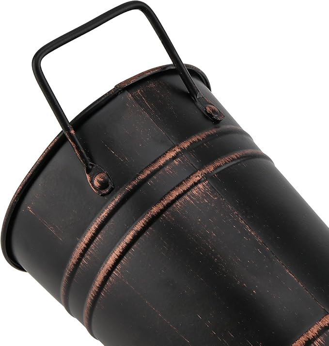 8 Pack 9 Inch Tall Galvanized Flower Bucket, Black Farmhouse French Flower Bucket with Handle, Small Rustic Buckets Vintage Metal Vases for Flower, Centerpieces, Floral Wedding Arrangements