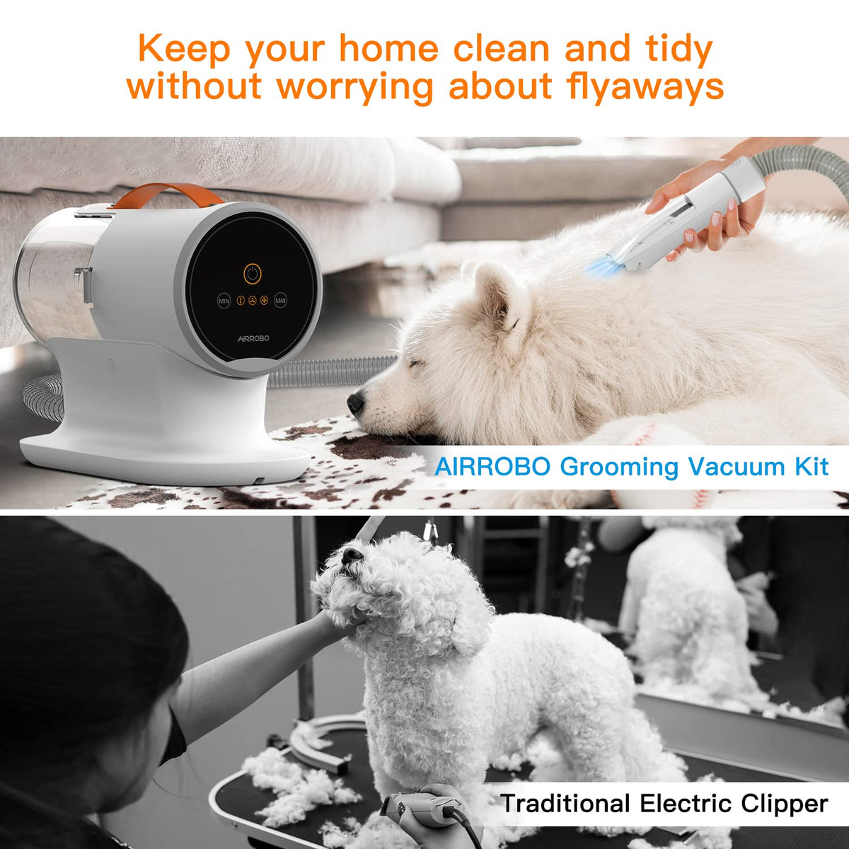 AIRROBO Dog Grooming Vacuum, Dog Grooming Kit,12000Pa Strong Pet Vacuum, 2L Large Capacity Vacuum for Shedding Grooming Hair, Quiet,PG100