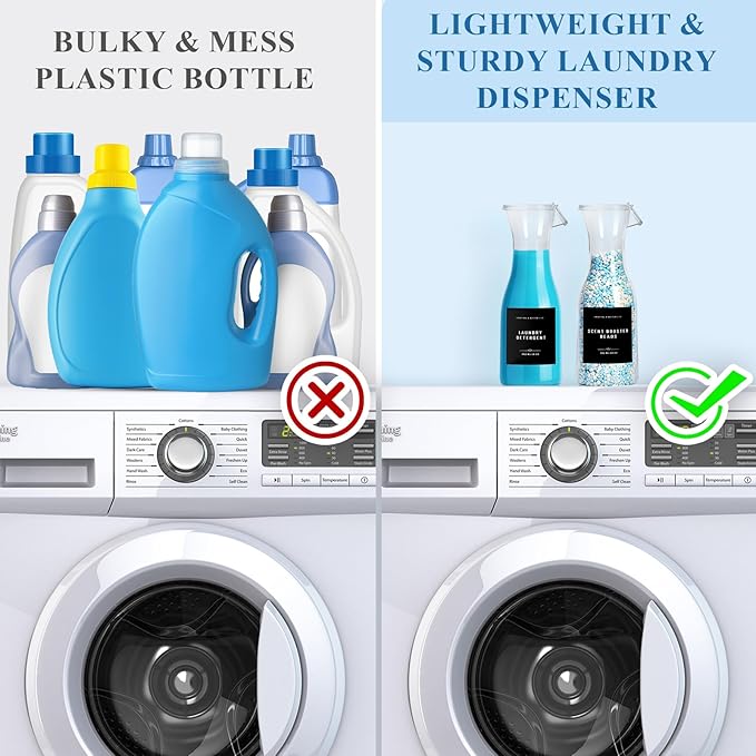 Laundry Detergent Dispenser Bottle 20oz with Waterproof Label for Laundry Detergent Soap Fabric Softener Bleach Scent Booster Beads, Sturdy PET Bottle for Laundry Room Decor 2 Pack black