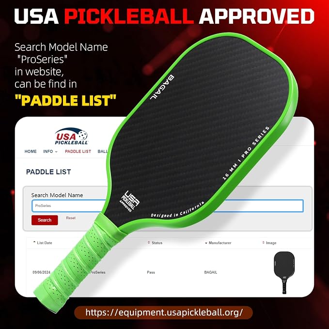 BAGAIL Pickleball Paddles, USAPA Approved Fiberglass Surface Pickleball Set, Lightweight Pickle Ball Rackets with 4 Balls, 1 Bag, Designed in California for Traction and Stability