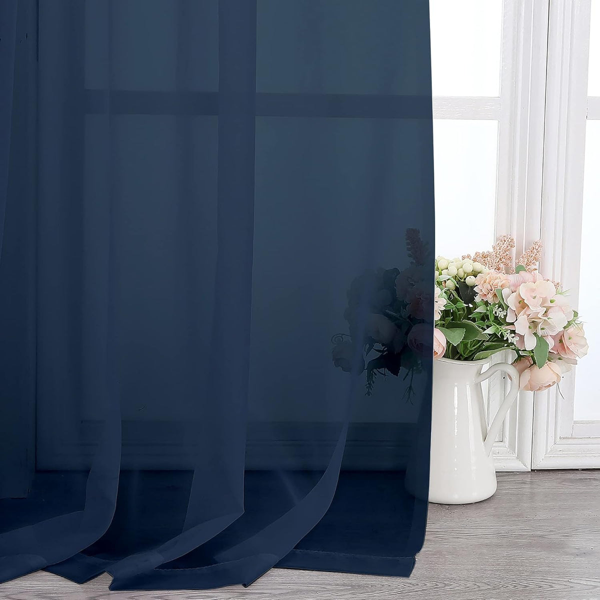 Chyhomenyc Navy Blue Sheer Scarf Valances for Windows 216 Inch Extra Long, Window Scarf Drapes Rod Pocket Backdrop for Wedding Arch Draping/Party/Canopy Bed/Living Room, 2PC, 18 Feet Length