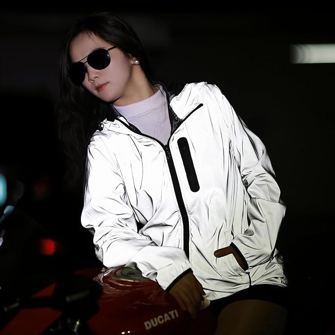 WOSAWE Men Reflective Jacket Night Glowing Bomber Jacket MTB Cycling Windbreaker Travel Sport Coat