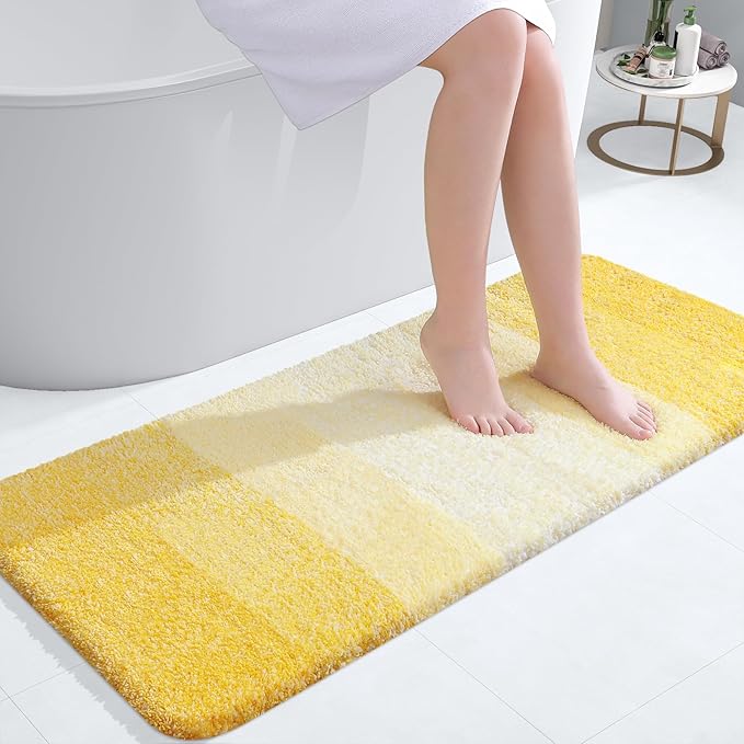 OLANLY Bathroom Runner Rugs 47x20, Extra Soft Absorbent Microfiber Bath Rugs, Rubber Backing, Quick Dry, Machine Washable Bath Mats for Bathroom Floor, Tub and Shower, Home Decor Accessories, Yellow