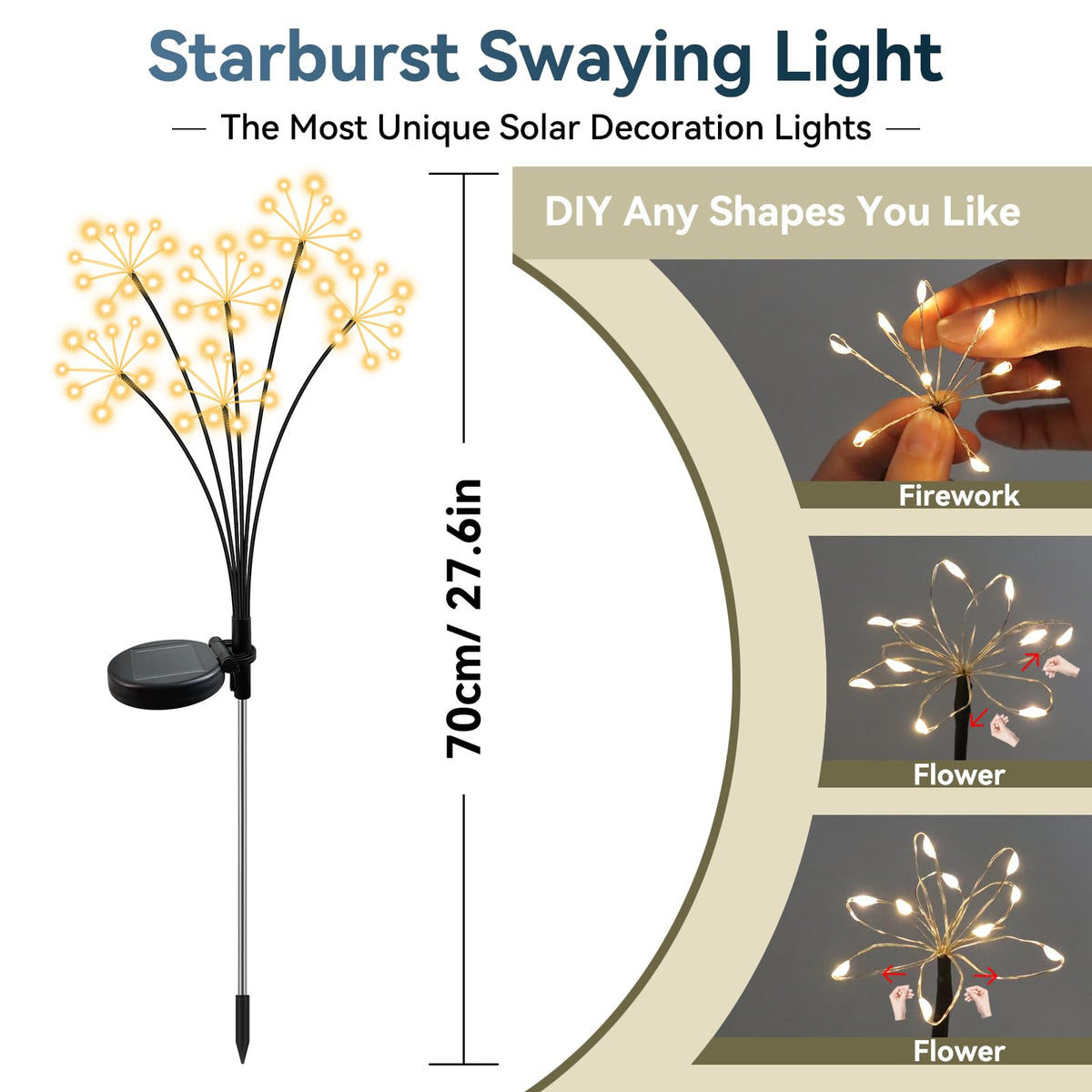 Solar Garden Lights 2 Pack Waterproof Swaying Starburst Light Solar Outdoor Lights for Yard Patio Walkway Pathway Party Wedding Decoration, Unique Gifts for Women, Warm White
