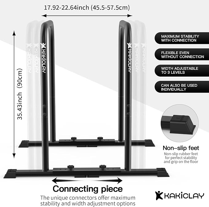 KAKICLAY 2026 Upgrade World's Best Strongest Premium Dip Bars with Adjustable Ultra-Stable Settings & Non-Slip Feet - USA Original Patent, USA Designed, USA Shipped, USA Warranty