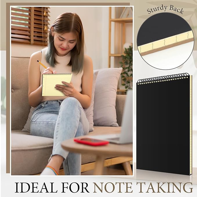 10 Packs 8.5" x 11" Top Spiral Notebook with 3 Hole Punched Legal Pads College Ruled Notepad 50 Sheets Hard Cardboard Paper Wirebound Notepad for Office School Business (Yellow)