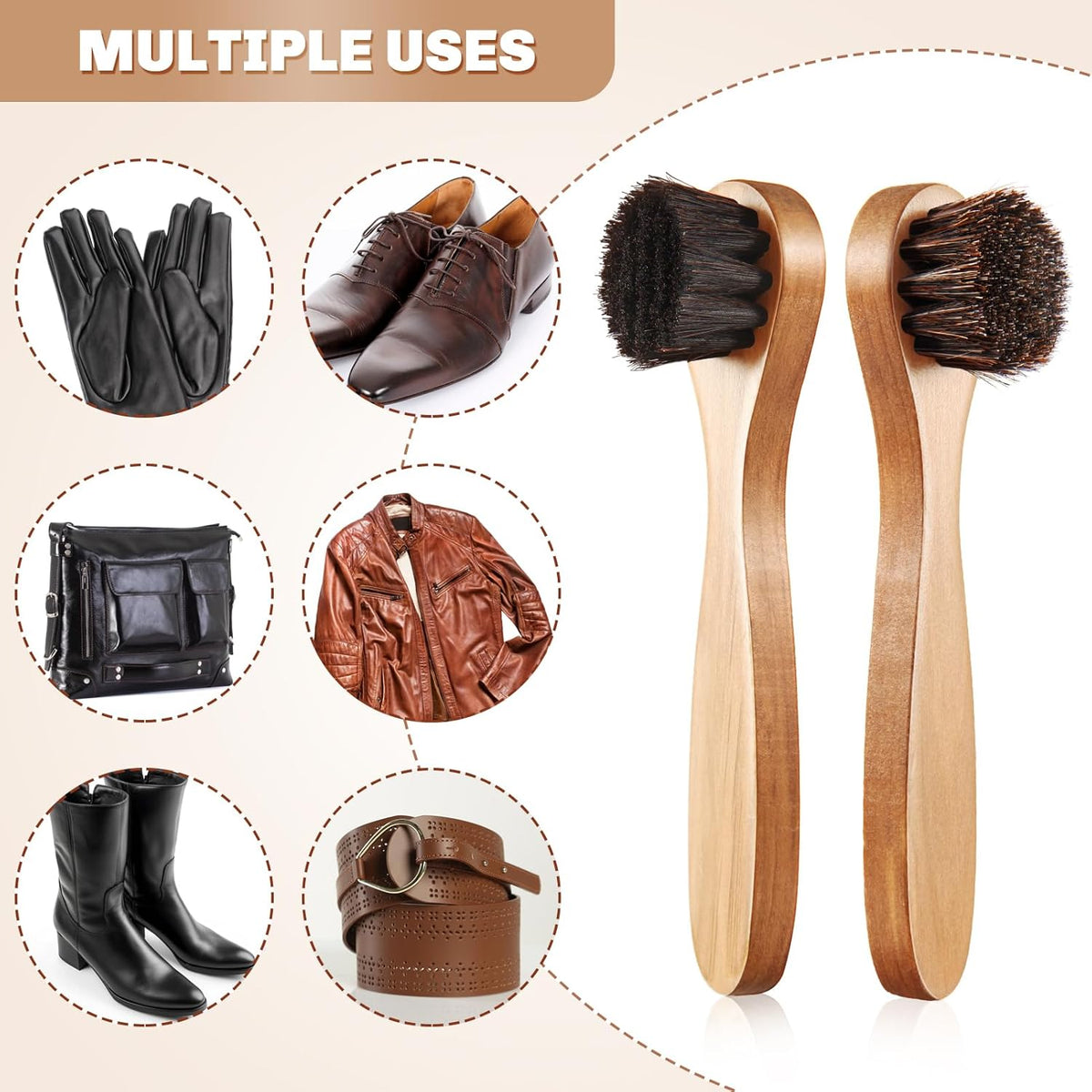 2 Pcs Horsehair Shine Shoes Brush Kit Polish Dauber Applicators Cleaning Leather Shoes Boots Care Brushes Suede Cleaner Brush(Wooden Long Handle)