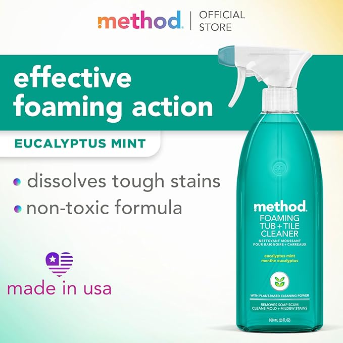 Method Foaming TUB+TILE CLEANER, Eucalyptus Mint, 28 Ounce, 1 pack, Packaging May Vary