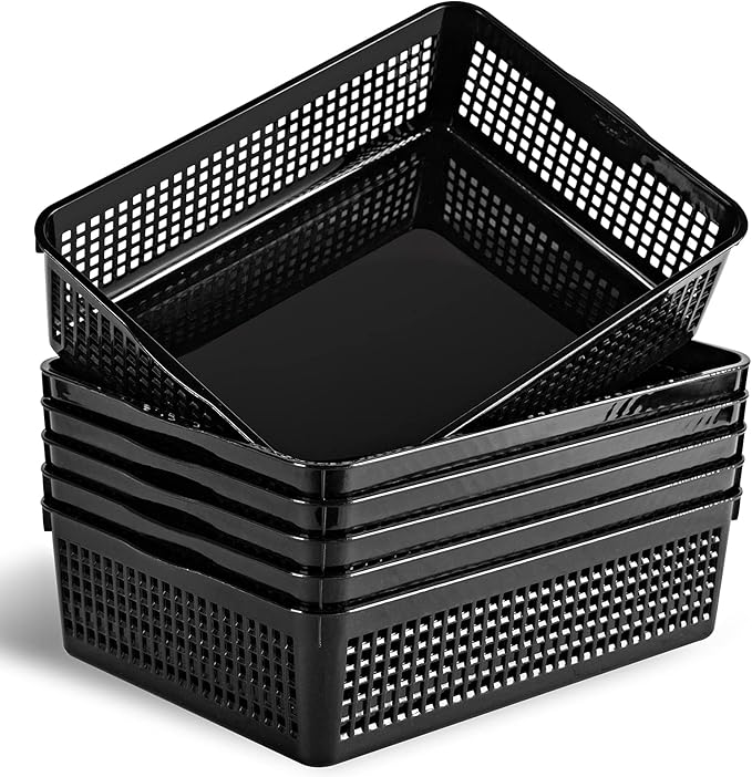 A4 Size Plastic Storage Basket,Desktop File Paper Letter Organizer Tray, 6-Packs (Black)