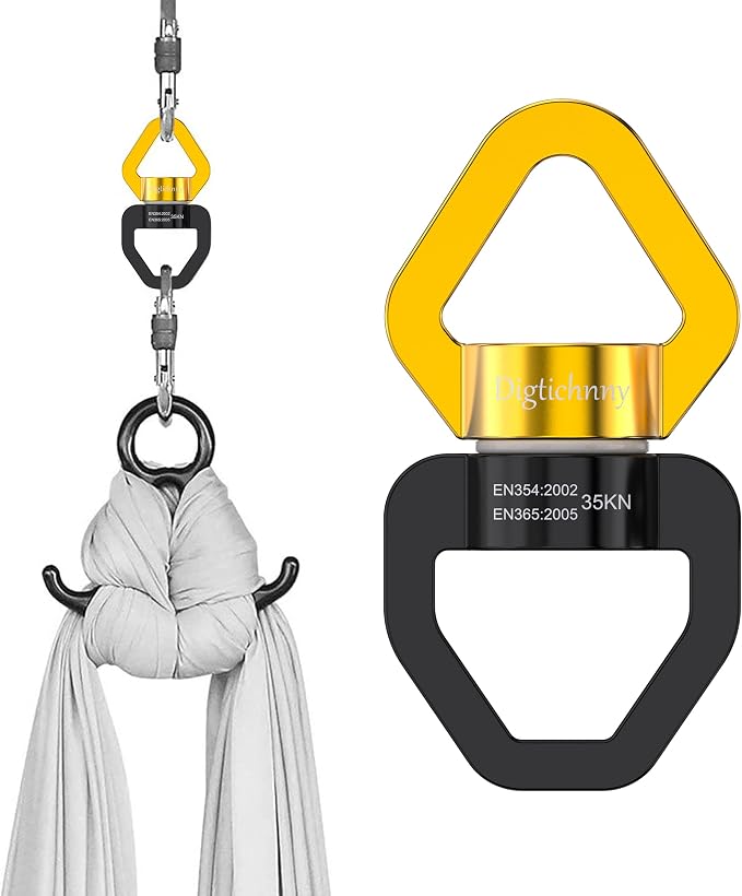 2 Pack Swing Swivel Heavy Duty, Aluminium Alloy 35KN Tree Swing Swivel Spinner for Children's Swing,Aerial Yoga,Web Tree Swing,Hanging Hammock Indoor Outdoor(Black-Gold with 4 Carabiners)