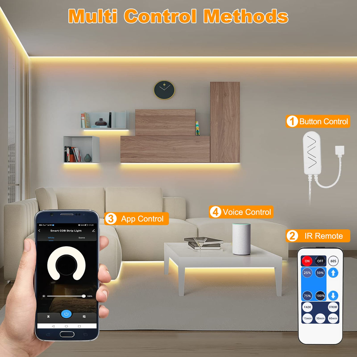Tatazone Smart White COB Led Strip Light with App and Remote, 16.4ft 3000K Bright Warm White WiFi COB Light Strip Compatible with Alexa Google, Dimmable Indoor Led Lights for Mirror, Cabinet, Kitchen