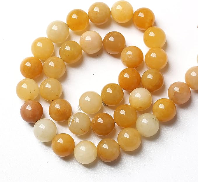 8mm 45pcs Natural Yellow Aventurine Jade Beads Round Loose Beads Energy Crystal Healing Power Gemstone for Jewelry Making DIY Bracelet 15 Inch