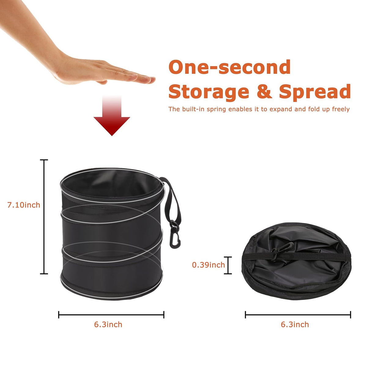 Ginsco New Leakproof Car Trash Can, 1 Gallon Mini Trash Can Pop-up Collapsible Hanging Car Trash Bin with Hook and Loop, Waterproof PEVA Liner Open-Top Garbage Can for Cars Home Office
